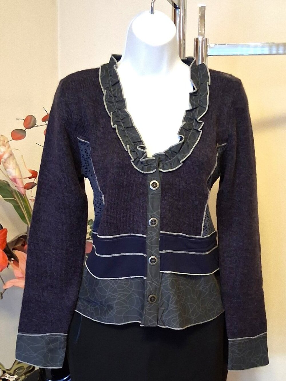 Dolcezza Luxury Patchwork Cardigan Sweater Premium Quality Structured Knitwear